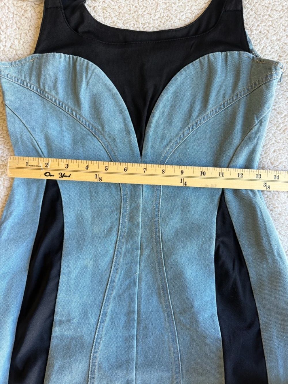 Denim Panel Mini Dress with Black Side Insets - Picture 5 of 5